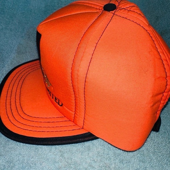 NOS Vintage Ducks Unlimited Snap Back Foam Hat Neon Orange Embroidered Hat Cap - Picture 5 of 8